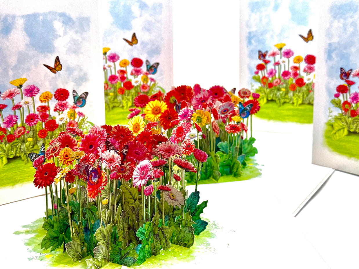Gerbera Daisy Garden with Butterflies Origami Pop Cards 3D Pop Up Greeting Card Happy Birthday Thank You Handmade Gift Thinking of You Blank Card for Any Occasion Happy Mother's Day Happy Father's Australiana Celebrate the Beauty of Flower