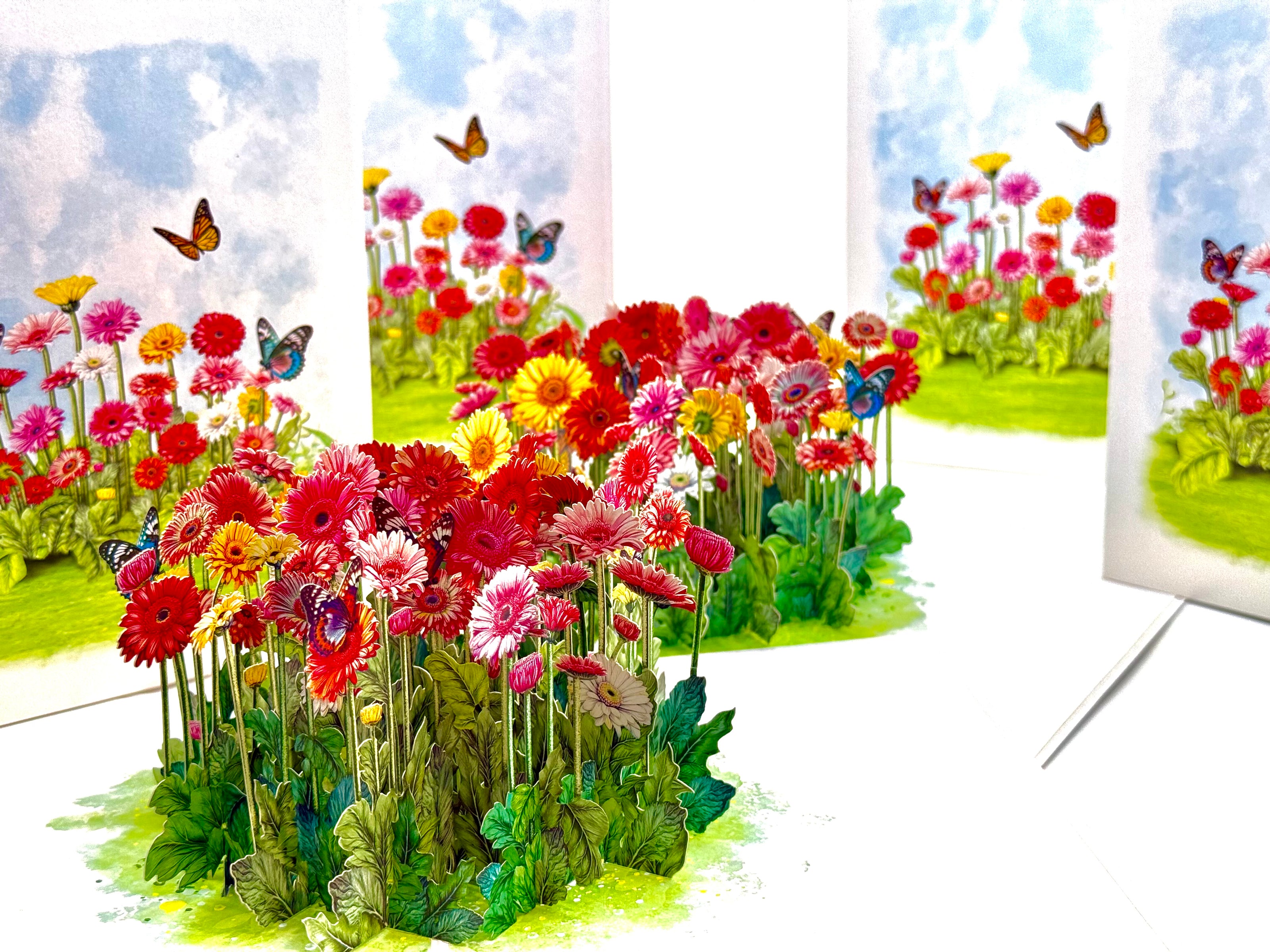 Gerbera Daisy Garden with Butterflies Origami Pop Cards 3D Pop Up Greeting Card Happy Birthday Thank You Handmade Gift Thinking of You Blank Card for Any Occasion Happy Mother's Day Happy Father's Australiana Celebrate the Beauty of Flower