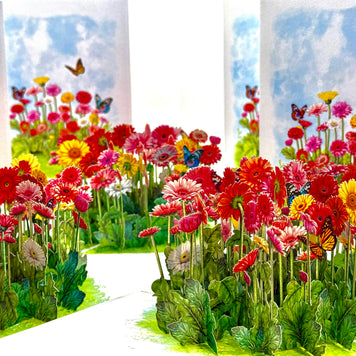 Gerbera Daisy Garden with Butterflies Origami Pop Cards 3D Pop Up Greeting Card Happy Birthday Thank You Handmade Gift Thinking of You Blank Card for Any Occasion Happy Mother's Day Happy Father's Australiana Celebrate the Beauty of Flower