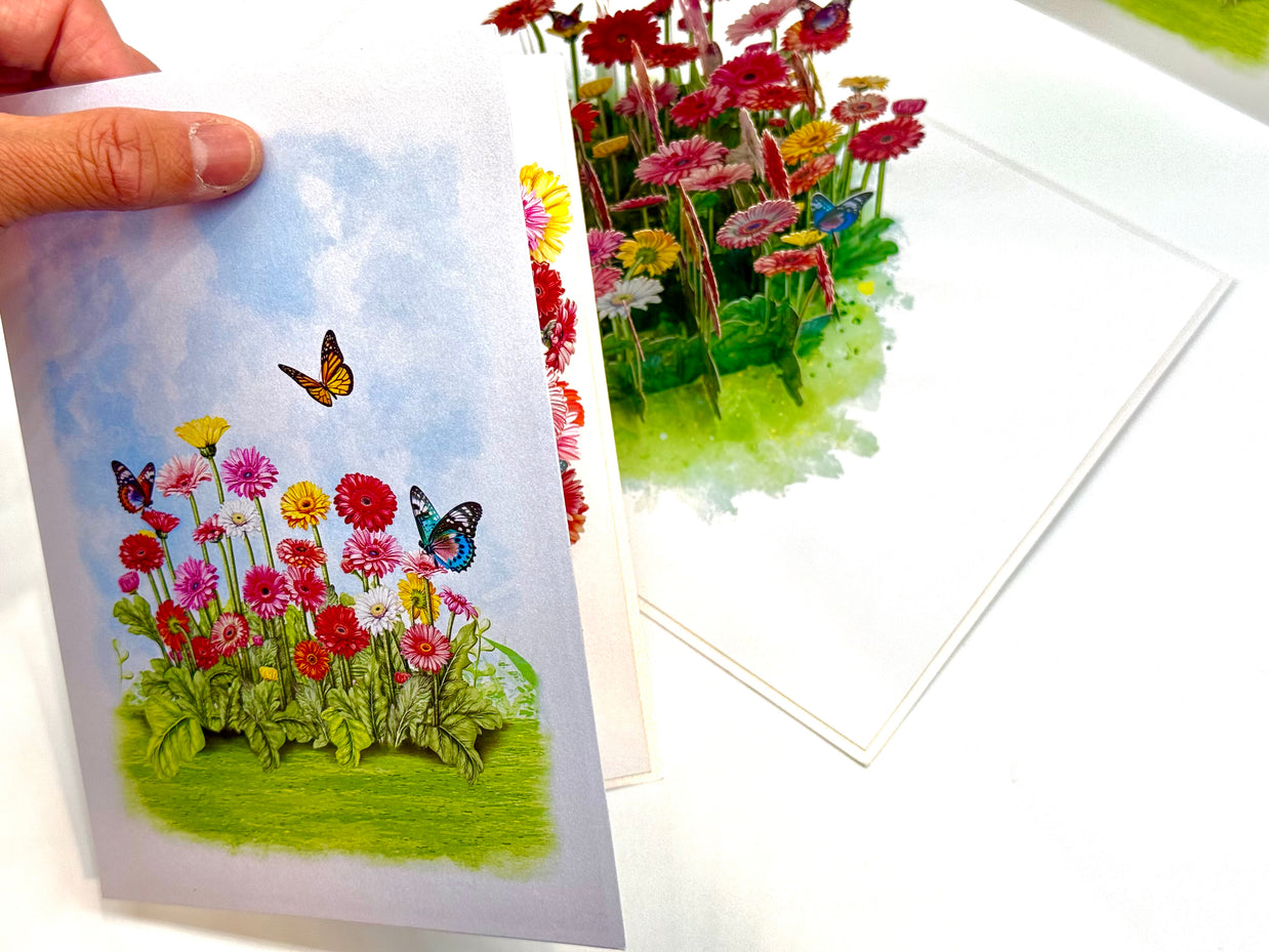 Gerbera Daisy Garden with Butterflies Origami Pop Cards 3D Pop Up Greeting Card Happy Birthday Thank You Handmade Gift Thinking of You Blank Card for Any Occasion Happy Mother's Day Happy Father's Australiana Celebrate the Beauty of Flower