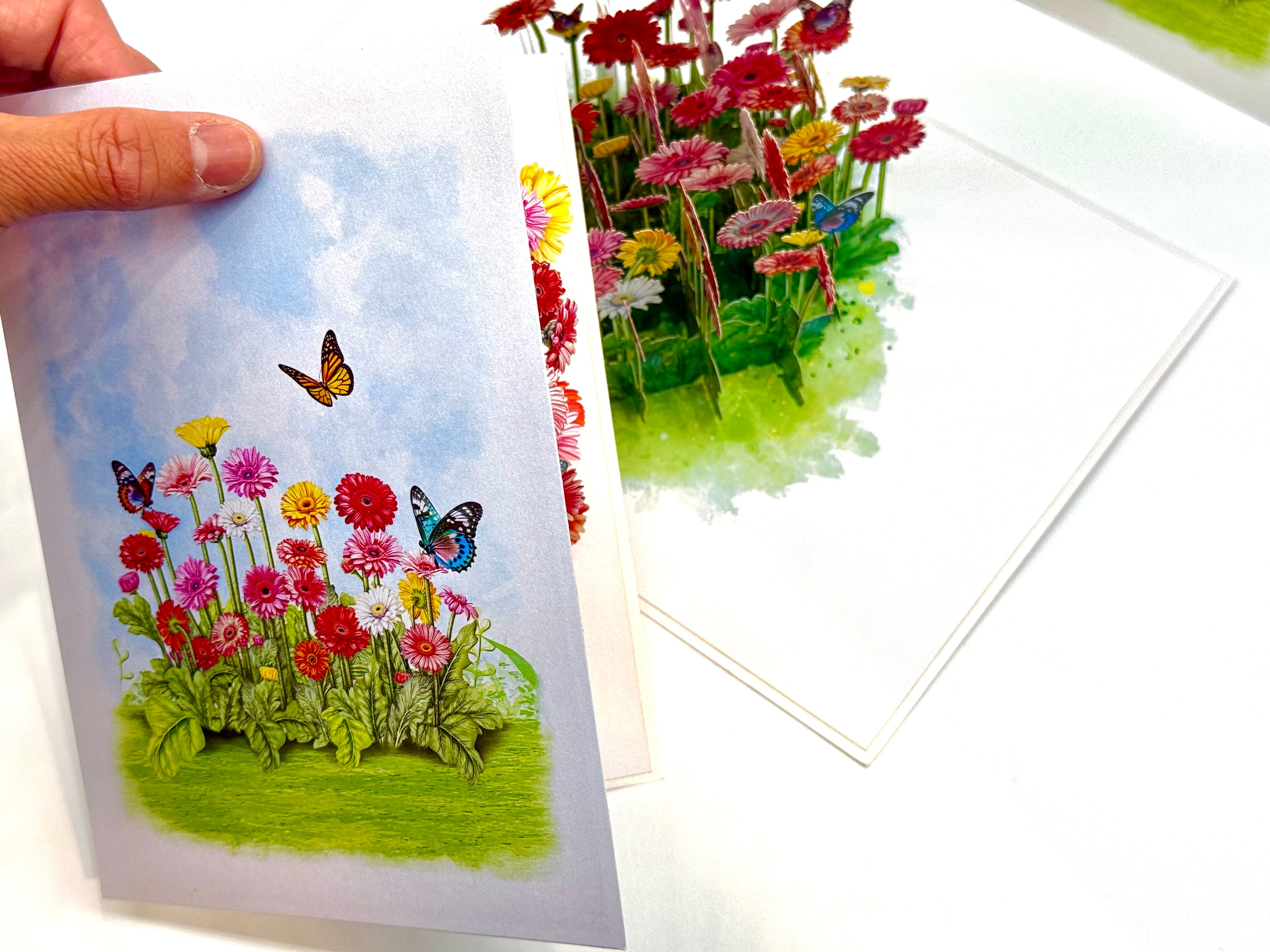 Gerbera Daisy Garden with Butterflies Origami Pop Cards 3D Pop Up Greeting Card Happy Birthday Thank You Handmade Gift Thinking of You Blank Card for Any Occasion Happy Mother's Day Happy Father's Australiana Celebrate the Beauty of Flower