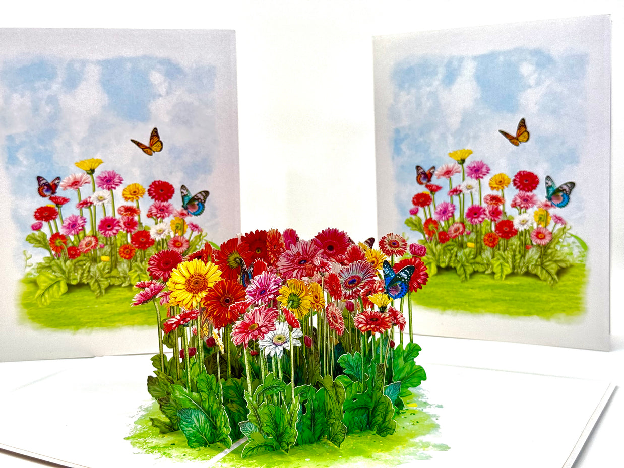 Gerbera Daisy Garden with Butterflies Origami Pop Cards 3D Pop Up Greeting Card Happy Birthday Thank You Handmade Gift Thinking of You Blank Card for Any Occasion Happy Mother's Day Happy Father's Australiana Celebrate the Beauty of Flower