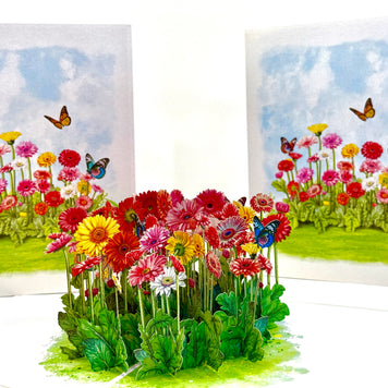 Gerbera Daisy Garden with Butterflies Origami Pop Cards 3D Pop Up Greeting Card Happy Birthday Thank You Handmade Gift Thinking of You Blank Card for Any Occasion Happy Mother's Day Happy Father's Australiana Celebrate the Beauty of Flower