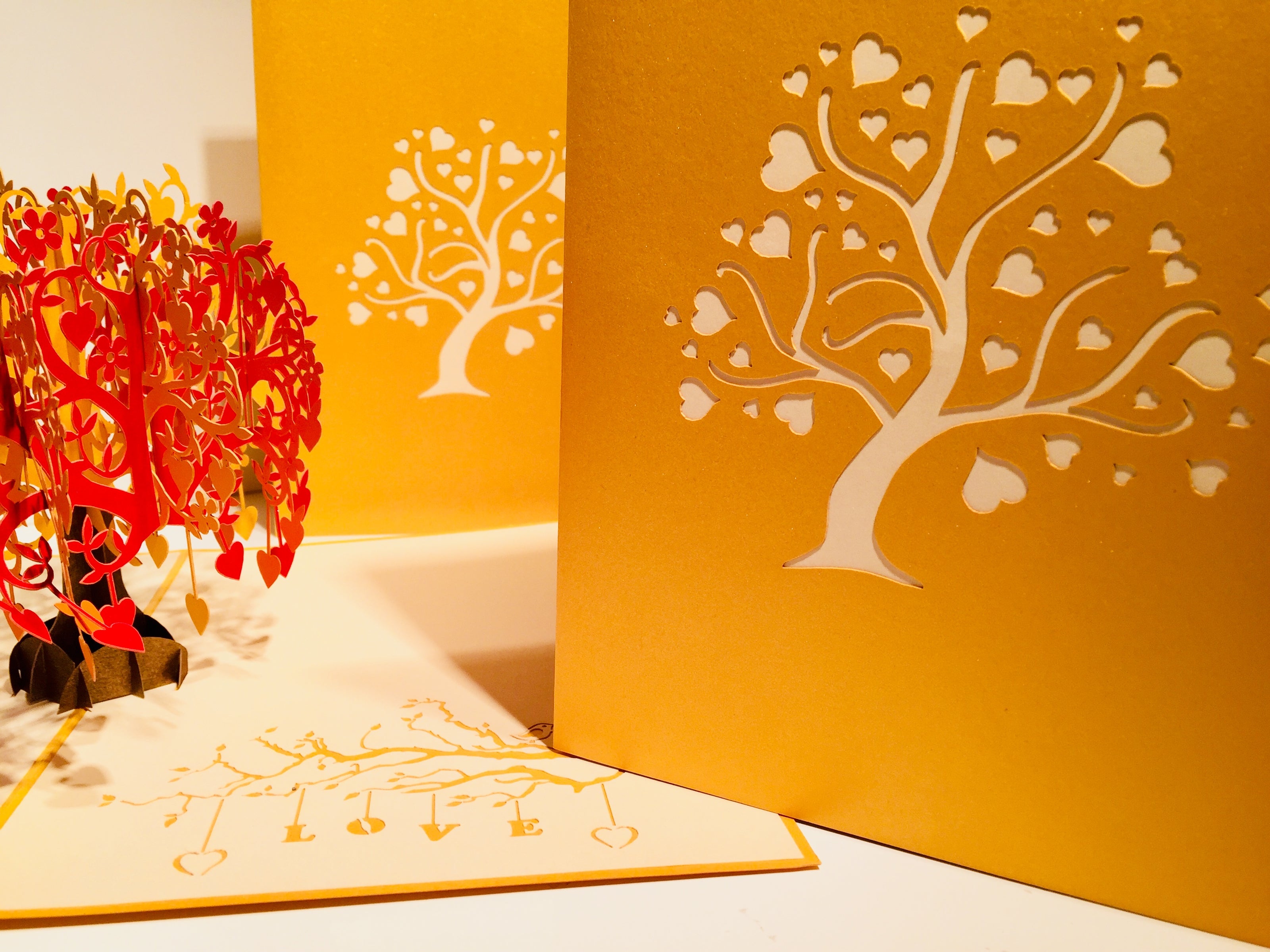 Giant Autumn Tree of Love Hearts 3D POP UP GREETING CARD - Created by Origami Pop Cards Australian Design & Handmade 3D Pop Up Magical Paper Cards, Handmade Pop Up Cards Happy Valentine's Day Celebrate Love Heart Fell and Romantic