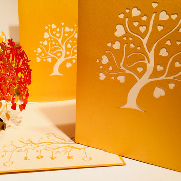 Giant Autumn Tree of Love Hearts 3D POP UP GREETING CARD - Created by Origami Pop Cards Australian Design & Handmade 3D Pop Up Magical Paper Cards, Handmade Pop Up Cards Happy Valentine's Day Celebrate Love Heart Fell and Romantic