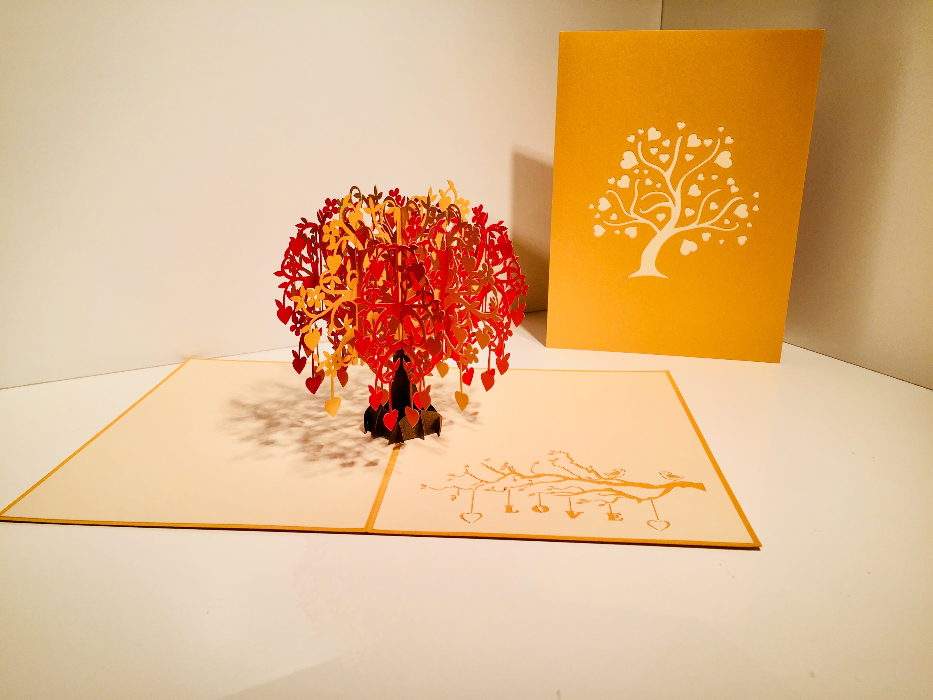 Giant Autumn Tree of Love Hearts 3D POP UP GREETING CARD - Created by Origami Pop Cards Australian Design & Handmade 3D Pop Up Magical Paper Cards, Handmade Pop Up Cards Happy Valentine's Day Celebrate Love Heart Fell and Romantic