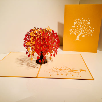 Giant Autumn Tree of Love Hearts 3D POP UP GREETING CARD - Created by Origami Pop Cards Australian Design & Handmade 3D Pop Up Magical Paper Cards, Handmade Pop Up Cards Happy Valentine's Day Celebrate Love Heart Fell and Romantic