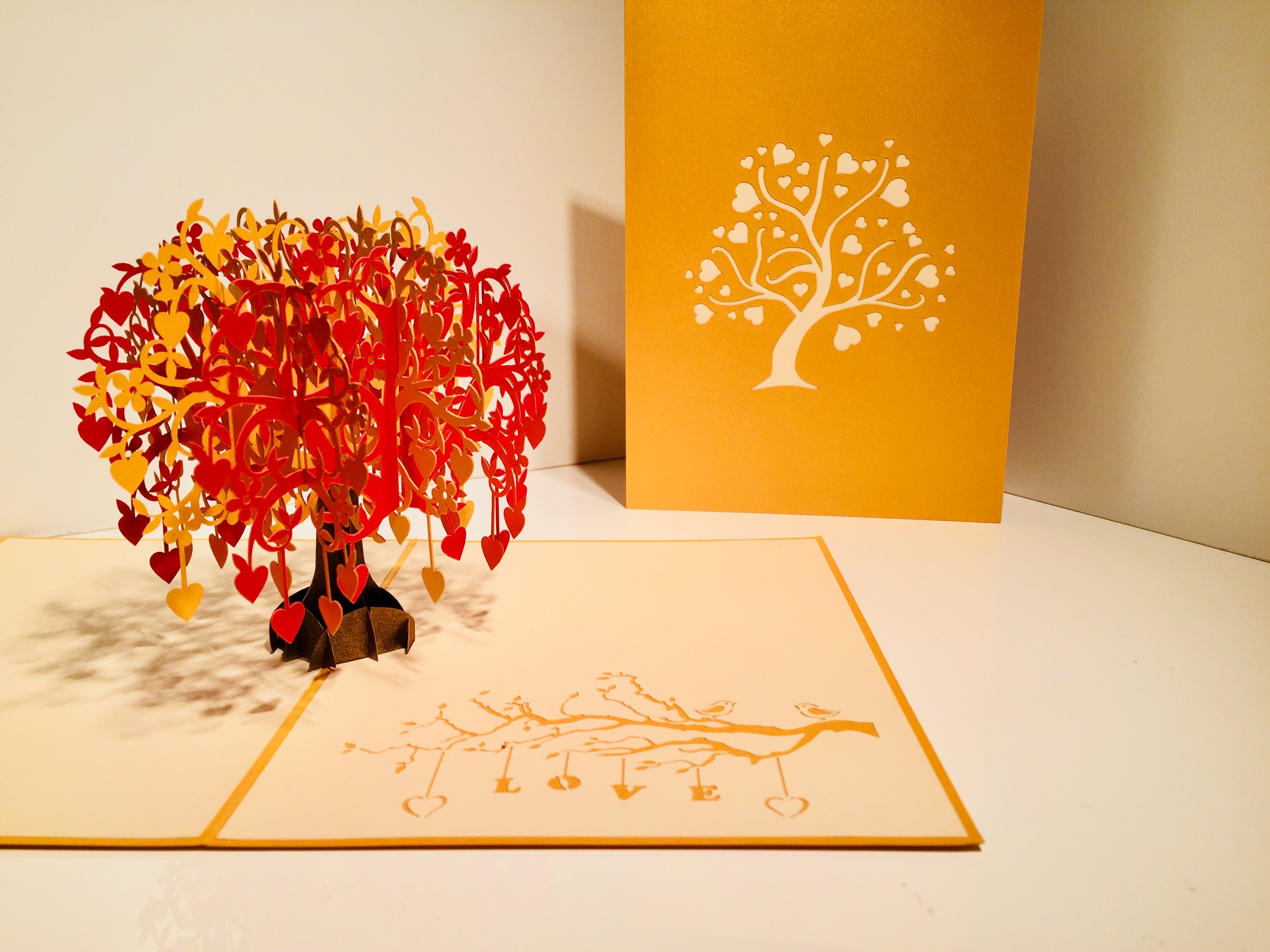 Giant Autumn Tree of Love Hearts 3D POP UP GREETING CARD - Created by Origami Pop Cards Australian Design & Handmade 3D Pop Up Magical Paper Cards, Handmade Pop Up Cards Happy Valentine's Day Celebrate Love Heart Fell and Romantic