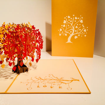 Giant Autumn Tree of Love Hearts 3D POP UP GREETING CARD - Created by Origami Pop Cards Australian Design & Handmade 3D Pop Up Magical Paper Cards, Handmade Pop Up Cards Happy Valentine's Day Celebrate Love Heart Fell and Romantic