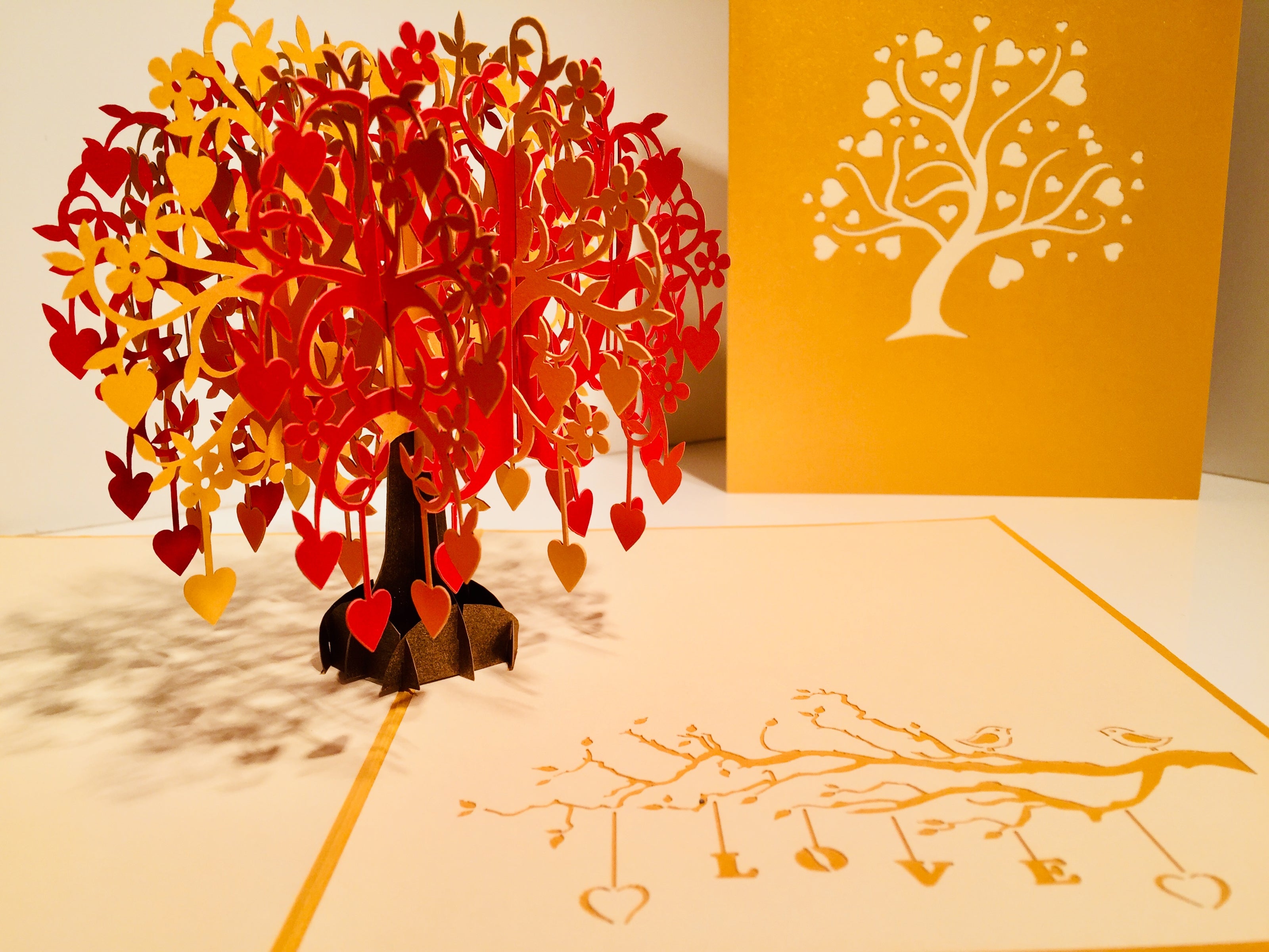 Giant Autumn Tree of Love Hearts 3D POP UP GREETING CARD - Created by Origami Pop Cards Australian Design & Handmade 3D Pop Up Magical Paper Cards, Handmade Pop Up Cards Happy Valentine's Day Celebrate Love Heart Fell and Romantic