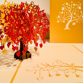 Giant Autumn Tree of Love Hearts 3D POP UP GREETING CARD - Created by Origami Pop Cards Australian Design & Handmade 3D Pop Up Magical Paper Cards, Handmade Pop Up Cards Happy Valentine's Day Celebrate Love Heart Fell and Romantic