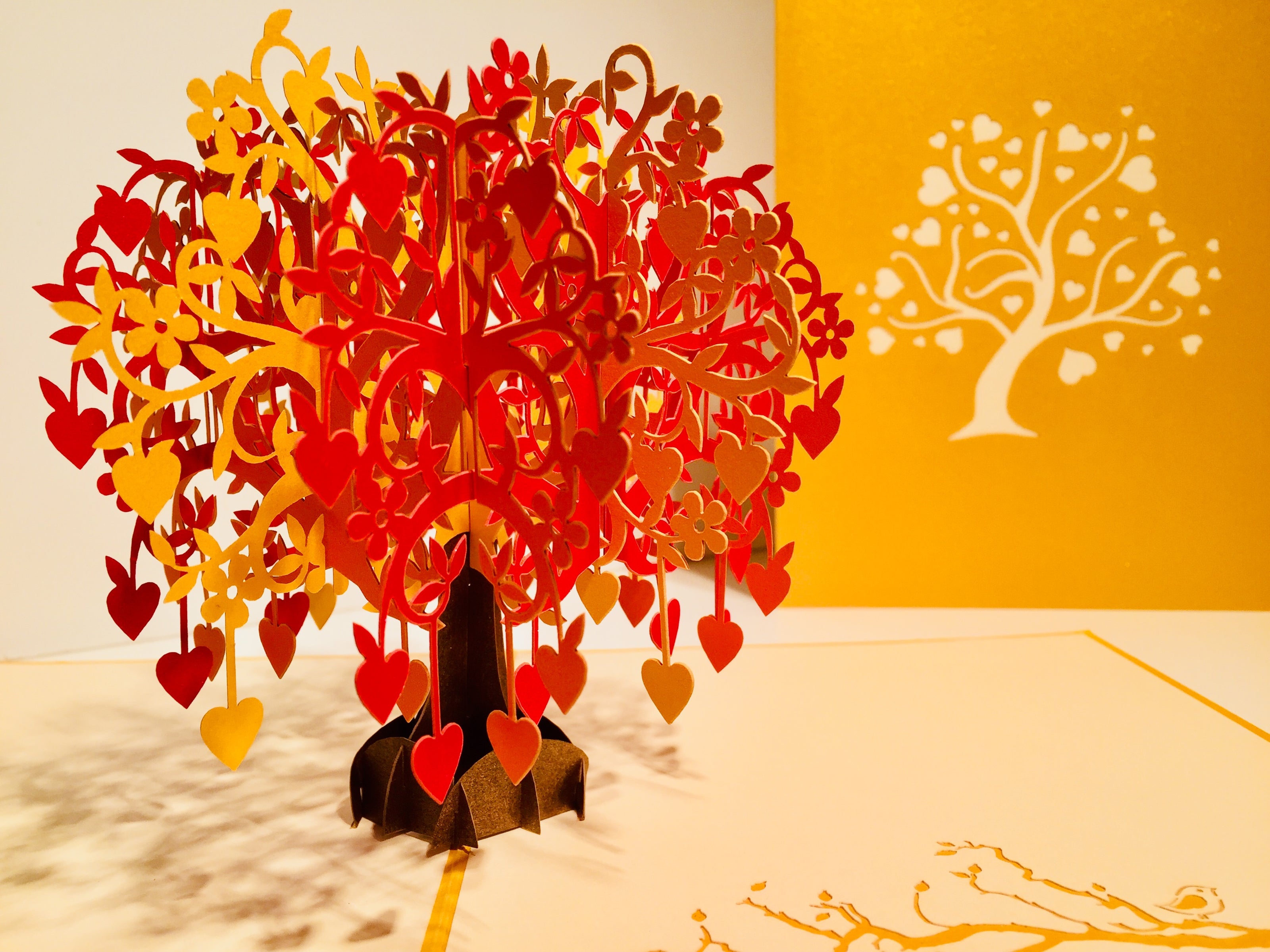 Giant Autumn Tree of Love Hearts 3D POP UP GREETING CARD - Created by Origami Pop Cards Australian Design & Handmade 3D Pop Up Magical Paper Cards, Handmade Pop Up Cards Happy Valentine's Day Celebrate Love Heart Fell and Romantic