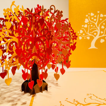 Giant Autumn Tree of Love Hearts 3D POP UP GREETING CARD - Created by Origami Pop Cards Australian Design & Handmade 3D Pop Up Magical Paper Cards, Handmade Pop Up Cards Happy Valentine's Day Celebrate Love Heart Fell and Romantic