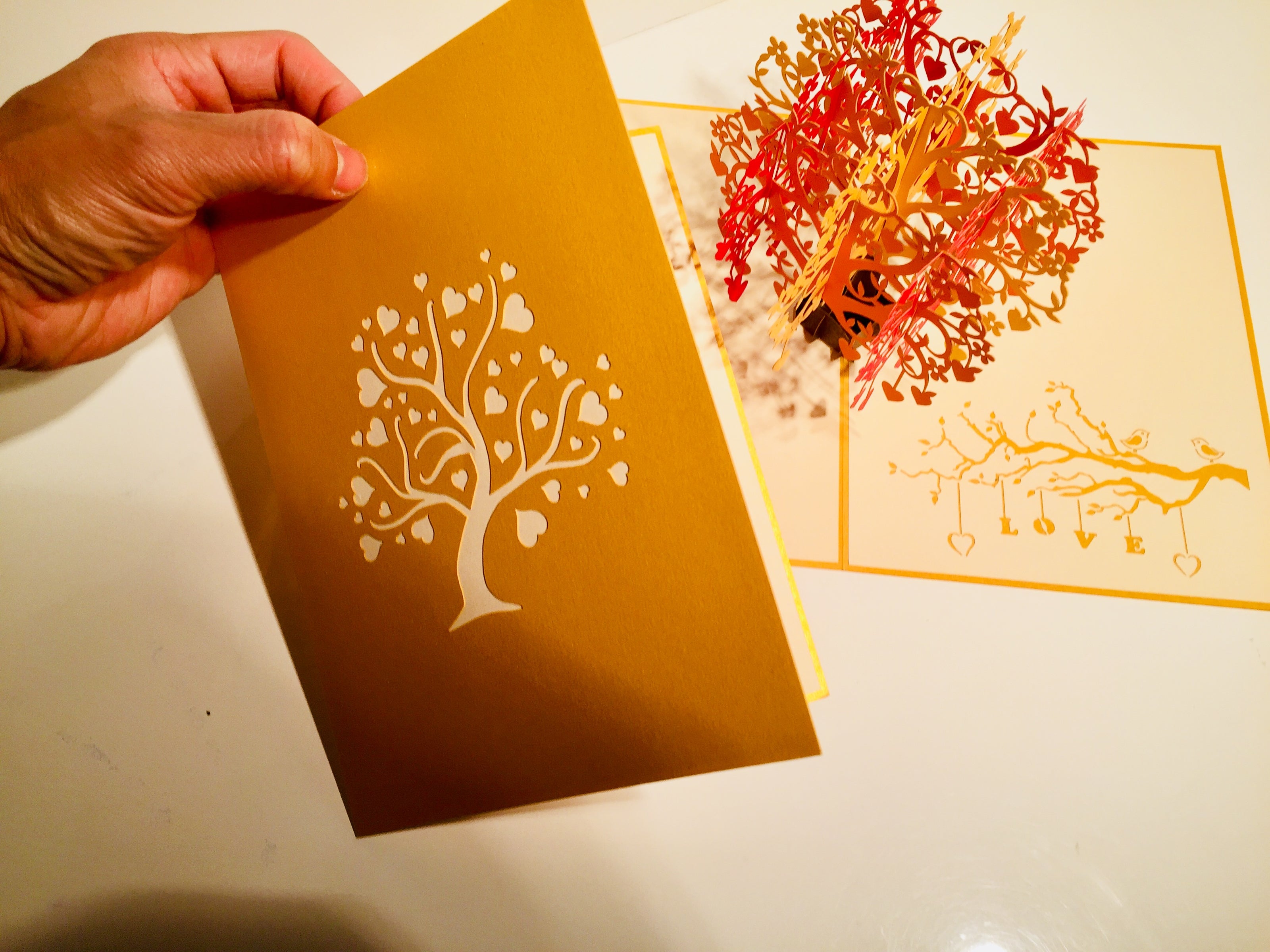 Giant Autumn Tree of Love Hearts 3D POP UP GREETING CARD - Created by Origami Pop Cards Australian Design & Handmade 3D Pop Up Magical Paper Cards, Handmade Pop Up Cards Happy Valentine's Day Celebrate Love Heart Fell and Romantic