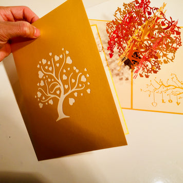 Giant Autumn Tree of Love Hearts 3D POP UP GREETING CARD - Created by Origami Pop Cards Australian Design & Handmade 3D Pop Up Magical Paper Cards, Handmade Pop Up Cards Happy Valentine's Day Celebrate Love Heart Fell and Romantic