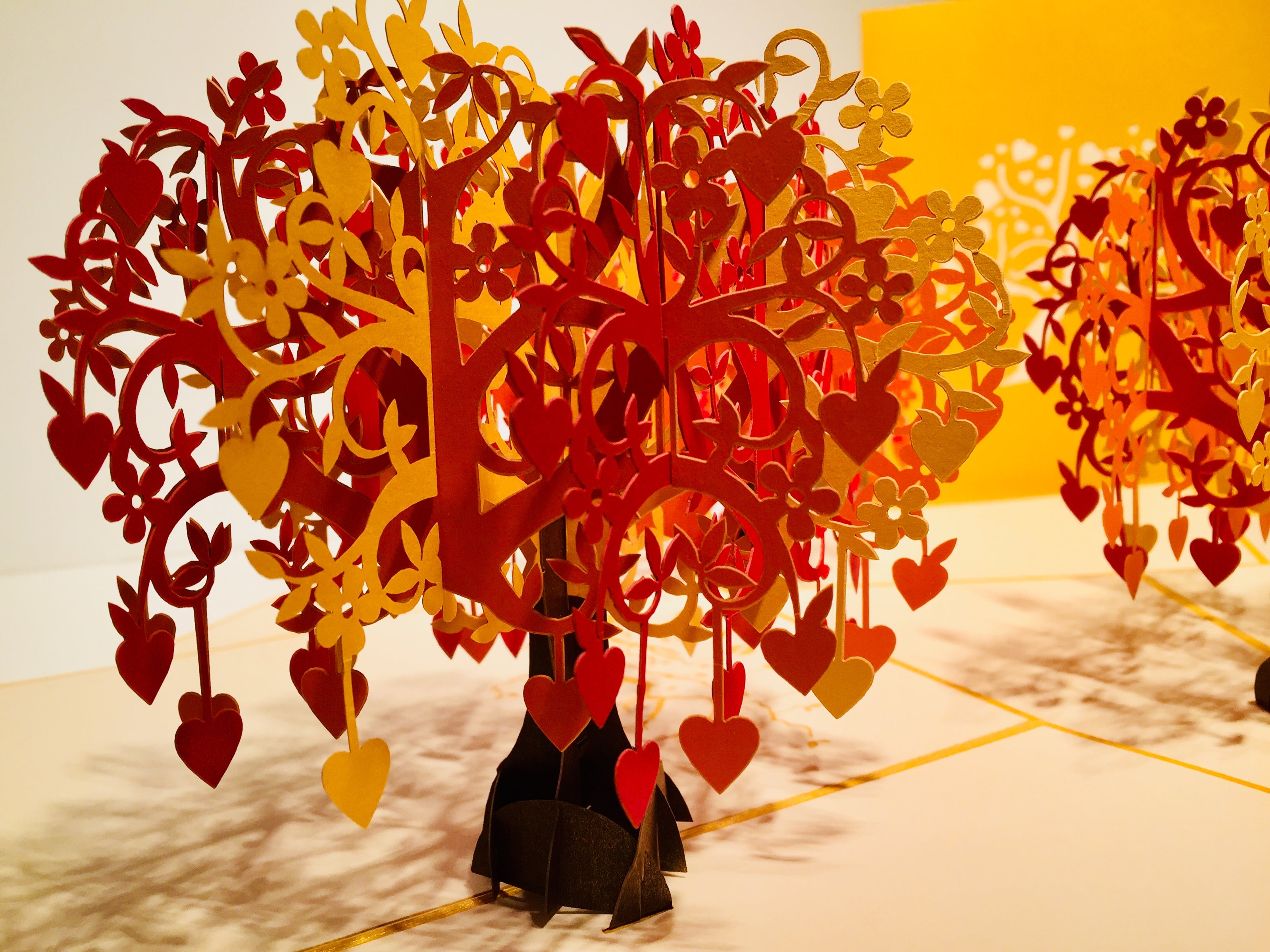 Giant Autumn Tree of Love Hearts 3D POP UP GREETING CARD - Created by Origami Pop Cards Australian Design & Handmade 3D Pop Up Magical Paper Cards, Handmade Pop Up Cards Happy Valentine's Day Celebrate Love Heart Fell and Romantic