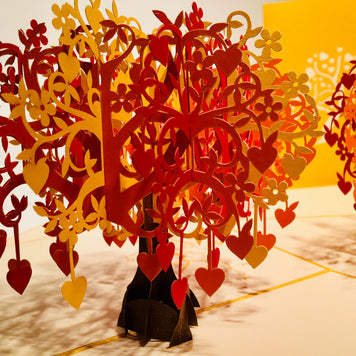 Giant Autumn Tree of Love Hearts 3D POP UP GREETING CARD - Created by Origami Pop Cards Australian Design & Handmade 3D Pop Up Magical Paper Cards, Handmade Pop Up Cards Happy Valentine's Day Celebrate Love Heart Fell and Romantic