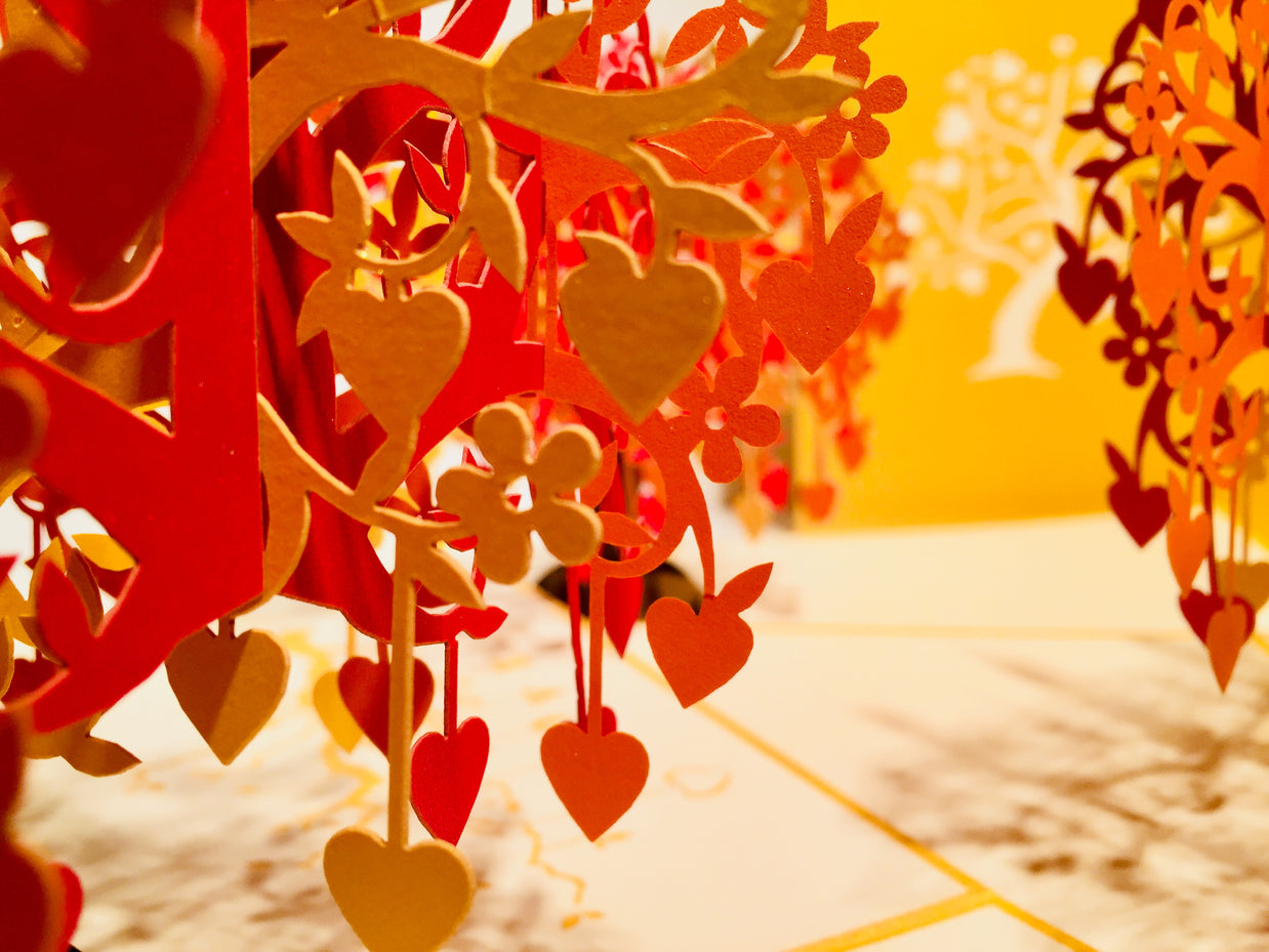 Giant Autumn Tree of Love Hearts 3D POP UP GREETING CARD - Created by Origami Pop Cards Australian Design & Handmade 3D Pop Up Magical Paper Cards, Handmade Pop Up Cards Happy Valentine's Day Celebrate Love Heart Fell and Romantic