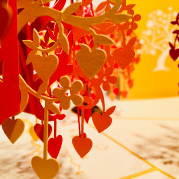 Giant Autumn Tree of Love Hearts 3D POP UP GREETING CARD - Created by Origami Pop Cards Australian Design & Handmade 3D Pop Up Magical Paper Cards, Handmade Pop Up Cards Happy Valentine's Day Celebrate Love Heart Fell and Romantic