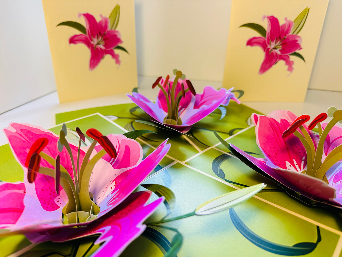 A Giant Hot Pink Lily - Just Perfect for a Thank You Note Origami Pop Cards 3D Pop Up Greeting Card Happy Birthday Thank You Handmade Gift Thinking of You Blank Card for Any Occasion Happy Mother's Day Happy Father's Celebrate the Beauty of Flower