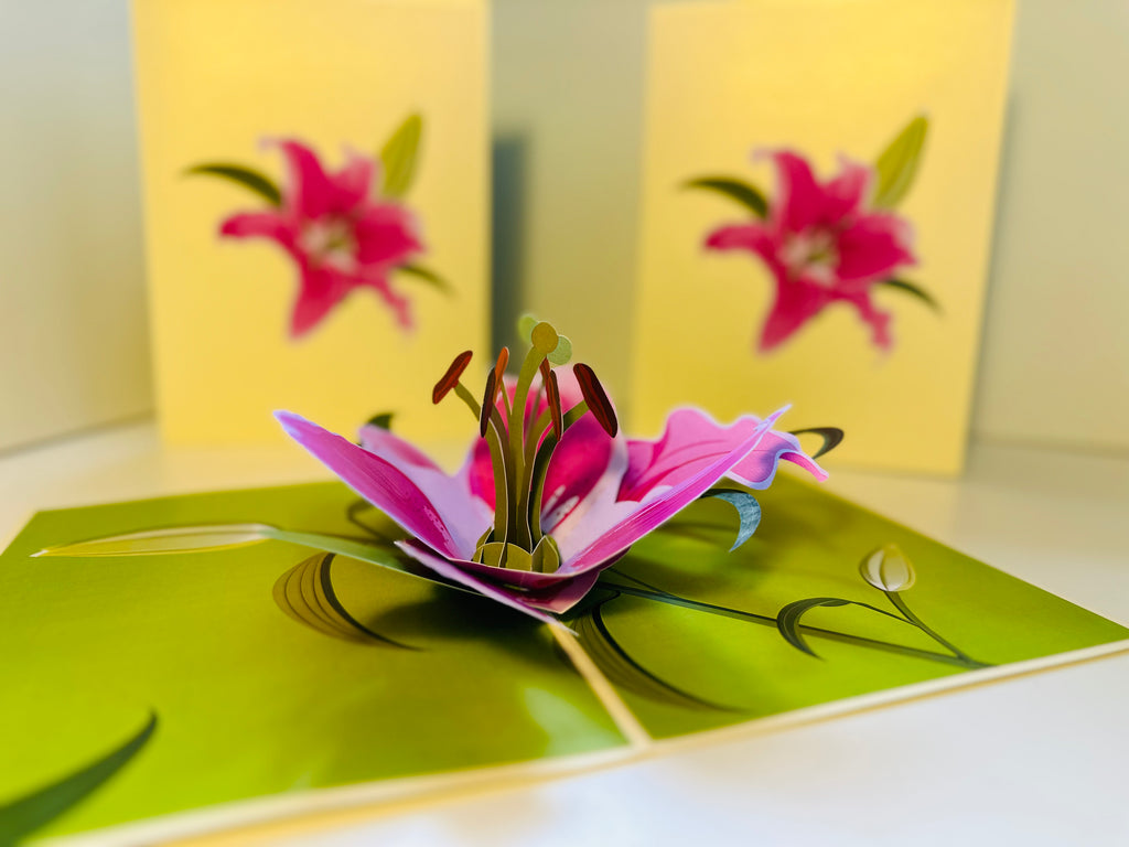 A Giant Hot Pink Lily - Just Perfect for a Thank You Note Origami Pop Cards 3D Pop Up Greeting Card Happy Birthday Thank You Handmade Gift Thinking of You Blank Card for Any Occasion Happy Mother's Day Happy Father's Celebrate the Beauty of Flower