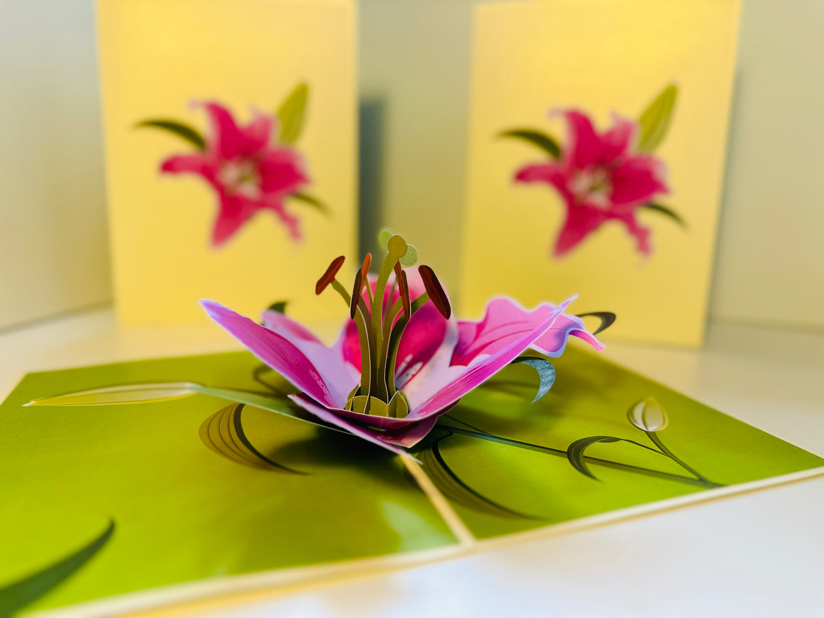 A Giant Hot Pink Lily - Just Perfect for a Thank You Note Origami Pop Cards 3D Pop Up Greeting Card Happy Birthday Thank You Handmade Gift Thinking of You Blank Card for Any Occasion Happy Mother's Day Happy Father's Celebrate the Beauty of Flower