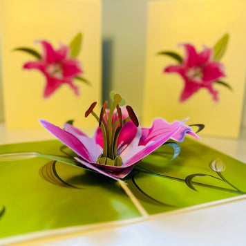 A Giant Hot Pink Lily - Just Perfect for a Thank You Note Origami Pop Cards 3D Pop Up Greeting Card Happy Birthday Thank You Handmade Gift Thinking of You Blank Card for Any Occasion Happy Mother's Day Happy Father's Celebrate the Beauty of Flower