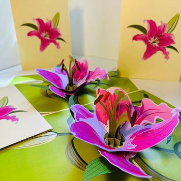 A Giant Hot Pink Lily - Just Perfect for a Thank You Note Origami Pop Cards 3D Pop Up Greeting Card Happy Birthday Thank You Handmade Gift Thinking of You Blank Card for Any Occasion Happy Mother's Day Happy Father's Celebrate the Beauty of Flower