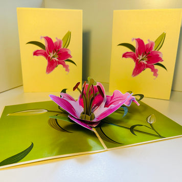 A Giant Hot Pink Lily - Just Perfect for a Thank You Note Origami Pop Cards 3D Pop Up Greeting Card Happy Birthday Thank You Handmade Gift Thinking of You Blank Card for Any Occasion Happy Mother's Day Happy Father's Celebrate the Beauty of Flower