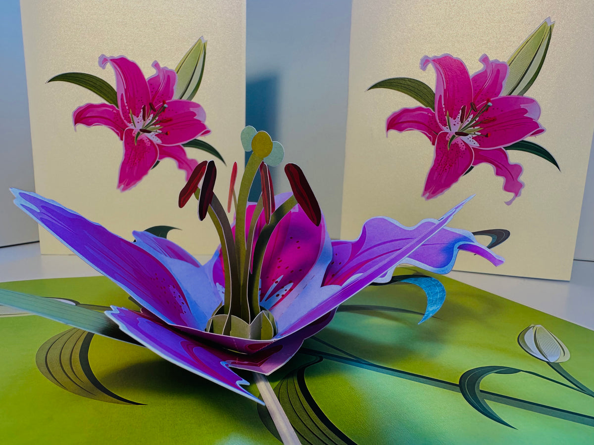 A Giant Hot Pink Lily - Just Perfect for a Thank You Note Origami Pop Cards 3D Pop Up Greeting Card Happy Birthday Thank You Handmade Gift Thinking of You Blank Card for Any Occasion Happy Mother's Day Happy Father's Celebrate the Beauty of Flower