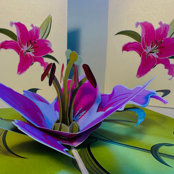 A Giant Hot Pink Lily - Just Perfect for a Thank You Note Origami Pop Cards 3D Pop Up Greeting Card Happy Birthday Thank You Handmade Gift Thinking of You Blank Card for Any Occasion Happy Mother's Day Happy Father's Celebrate the Beauty of Flower