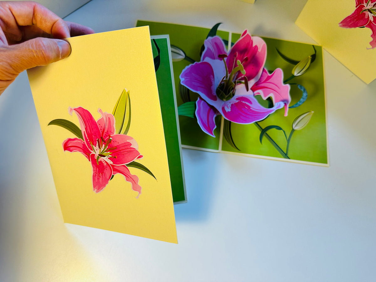 A Giant Hot Pink Lily - Just Perfect for a Thank You Note Origami Pop Cards 3D Pop Up Greeting Card Happy Birthday Thank You Handmade Gift Thinking of You Blank Card for Any Occasion Happy Mother's Day Happy Father's Celebrate the Beauty of Flower