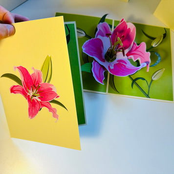 A Giant Hot Pink Lily - Just Perfect for a Thank You Note Origami Pop Cards 3D Pop Up Greeting Card Happy Birthday Thank You Handmade Gift Thinking of You Blank Card for Any Occasion Happy Mother's Day Happy Father's Celebrate the Beauty of Flower