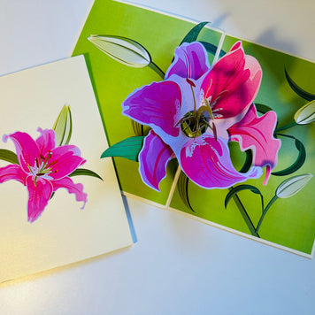 A Giant Hot Pink Lily - Just Perfect for a Thank You Note Origami Pop Cards 3D Pop Up Greeting Card Happy Birthday Thank You Handmade Gift Thinking of You Blank Card for Any Occasion Happy Mother's Day Happy Father's Celebrate the Beauty of Flower