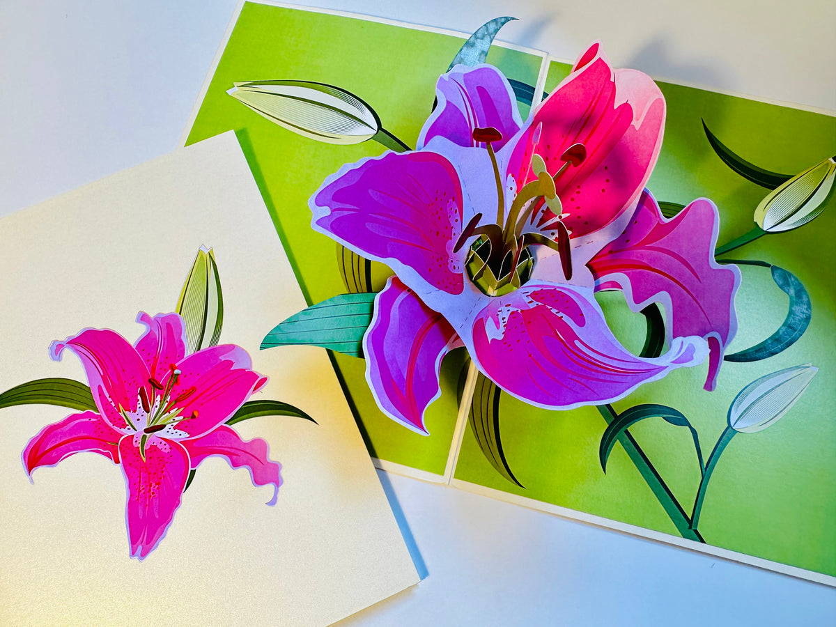 A Giant Hot Pink Lily - Just Perfect for a Thank You Note Origami Pop Cards 3D Pop Up Greeting Card Happy Birthday Thank You Handmade Gift Thinking of You Blank Card for Any Occasion Happy Mother's Day Happy Father's Celebrate the Beauty of Flower