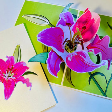 A Giant Hot Pink Lily - Just Perfect for a Thank You Note Origami Pop Cards 3D Pop Up Greeting Card Happy Birthday Thank You Handmade Gift Thinking of You Blank Card for Any Occasion Happy Mother's Day Happy Father's Celebrate the Beauty of Flower