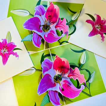 A Giant Hot Pink Lily - Just Perfect for a Thank You Note Origami Pop Cards 3D Pop Up Greeting Card Happy Birthday Thank You Handmade Gift Thinking of You Blank Card for Any Occasion Happy Mother's Day Happy Father's Celebrate the Beauty of Flower