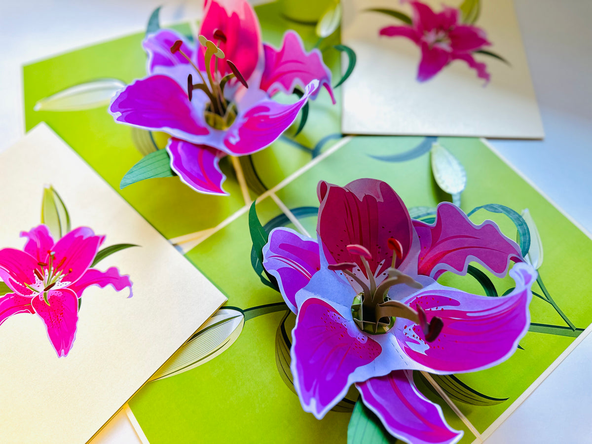 A Giant Hot Pink Lily - Just Perfect for a Thank You Note Origami Pop Cards 3D Pop Up Greeting Card Happy Birthday Thank You Handmade Gift Thinking of You Blank Card for Any Occasion Happy Mother's Day Happy Father's Celebrate the Beauty of Flower