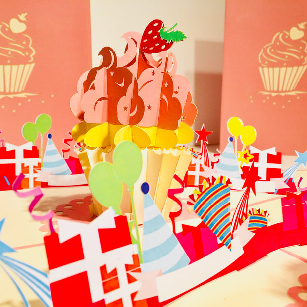 Giant Metallic Pink Cupcake Origami Pop Cards 3D Pop Up Greeting Card Thank You Handmade Gift Thinking of You Happy Birthday Occasion Australiana Celebrate the Beauty and Happiness During Special Day Best Wishes Gift