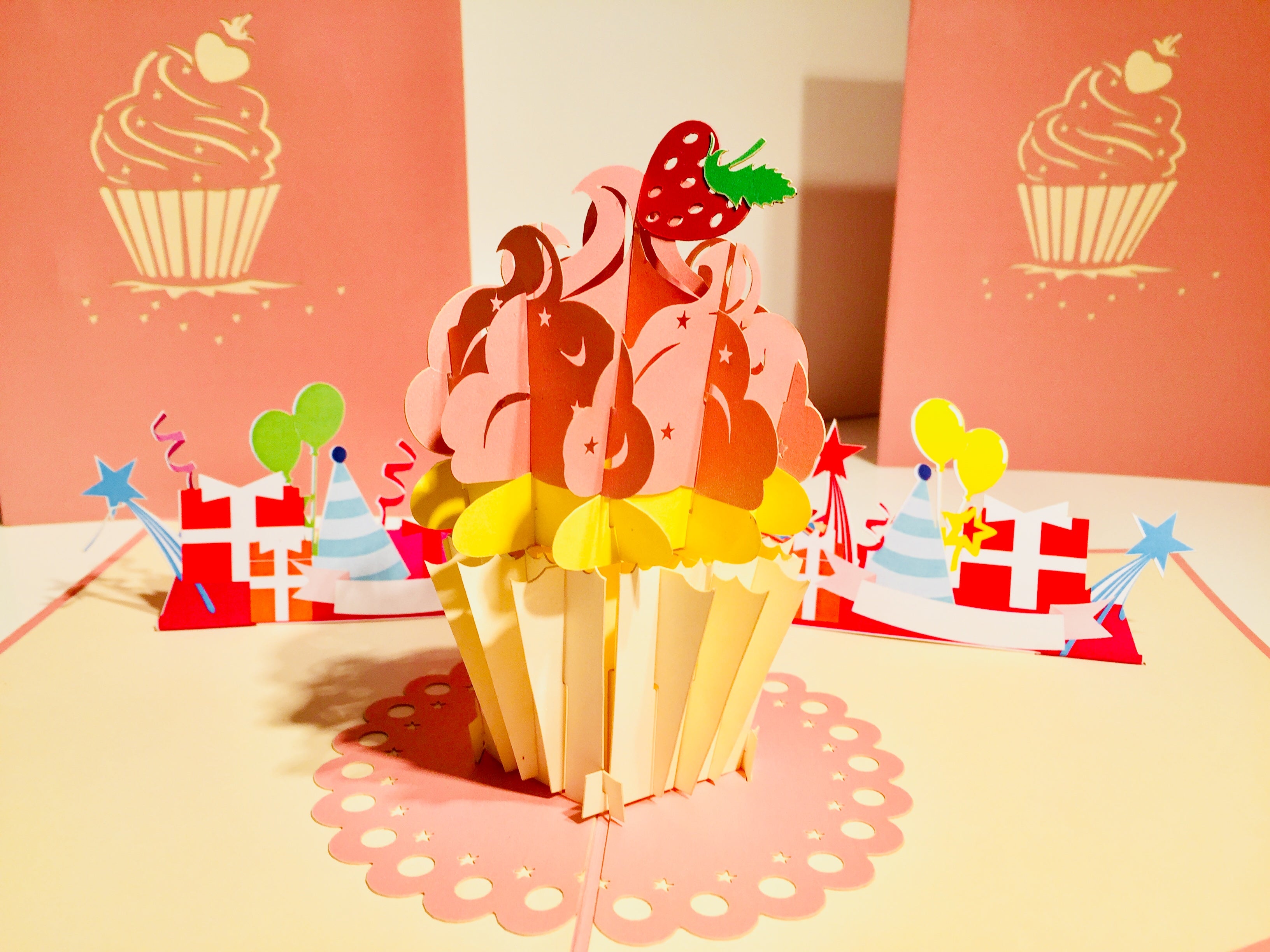 Giant Metallic Pink Cupcake Origami Pop Cards 3D Pop Up Greeting Card Thank You Handmade Gift Thinking of You Happy Birthday Occasion Australiana Celebrate the Beauty and Happiness During Special Day Best Wishes Gift (Copy)
