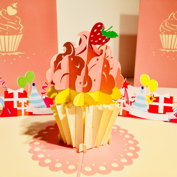Giant Metallic Pink Cupcake Origami Pop Cards 3D Pop Up Greeting Card Thank You Handmade Gift Thinking of You Happy Birthday Occasion Australiana Celebrate the Beauty and Happiness During Special Day Best Wishes Gift