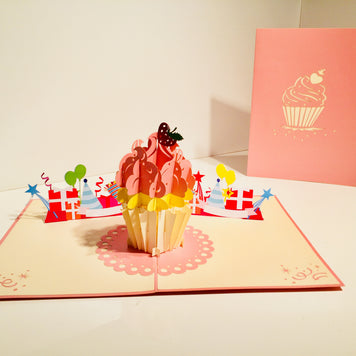 Giant Metallic Pink Cupcake Origami Pop Cards 3D Pop Up Greeting Card Thank You Handmade Gift Thinking of You Happy Birthday Occasion Australiana Celebrate the Beauty and Happiness During Special Day Best Wishes Gift