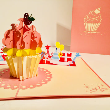 Giant Metallic Pink Cupcake Origami Pop Cards 3D Pop Up Greeting Card Thank You Handmade Gift Thinking of You Happy Birthday Occasion Australiana Celebrate the Beauty and Happiness During Special Day Best Wishes Gift