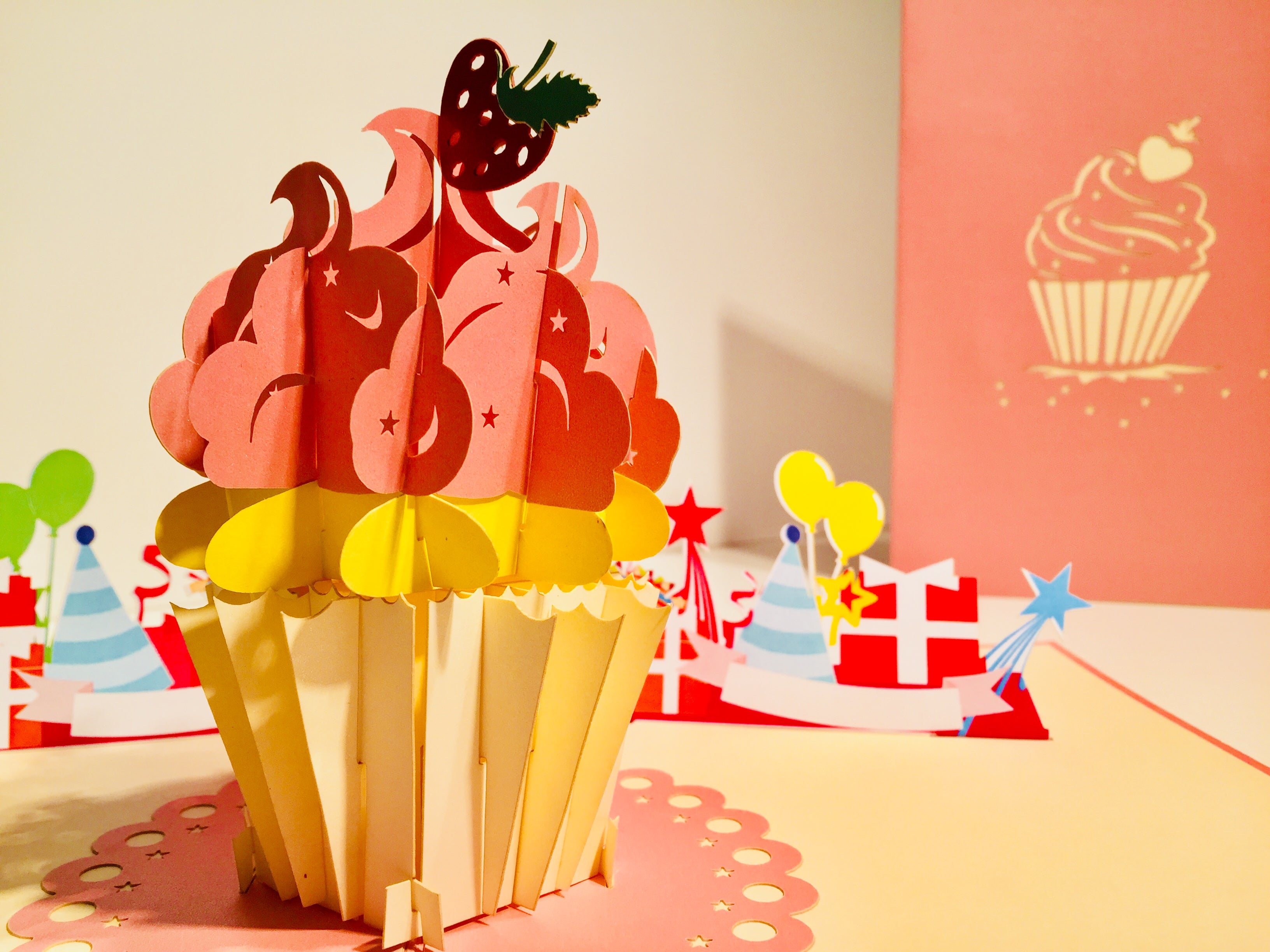 Giant Metallic Pink Cupcake Origami Pop Cards 3D Pop Up Greeting Card Thank You Handmade Gift Thinking of You Happy Birthday Occasion Australiana Celebrate the Beauty and Happiness During Special Day Best Wishes Gift (Copy)