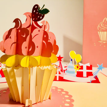 Giant Metallic Pink Cupcake Origami Pop Cards 3D Pop Up Greeting Card Thank You Handmade Gift Thinking of You Happy Birthday Occasion Australiana Celebrate the Beauty and Happiness During Special Day Best Wishes Gift