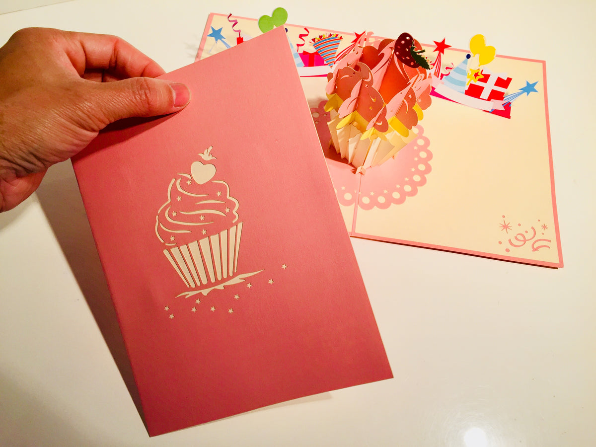 Giant Metallic Pink Cupcake Origami Pop Cards 3D Pop Up Greeting Card Thank You Handmade Gift Thinking of You Happy Birthday Occasion Australiana Celebrate the Beauty and Happiness During Special Day Best Wishes Gift