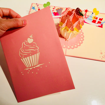Giant Metallic Pink Cupcake Origami Pop Cards 3D Pop Up Greeting Card Thank You Handmade Gift Thinking of You Happy Birthday Occasion Australiana Celebrate the Beauty and Happiness During Special Day Best Wishes Gift