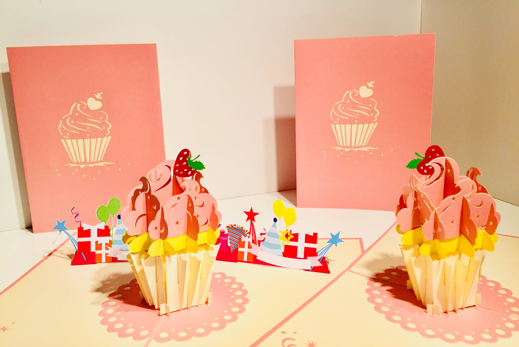 Giant Metallic Pink Cupcake Origami Pop Cards 3D Pop Up Greeting Card Thank You Handmade Gift Thinking of You Happy Birthday Occasion Australiana Celebrate the Beauty and Happiness During Special Day Best Wishes Gift (Copy)