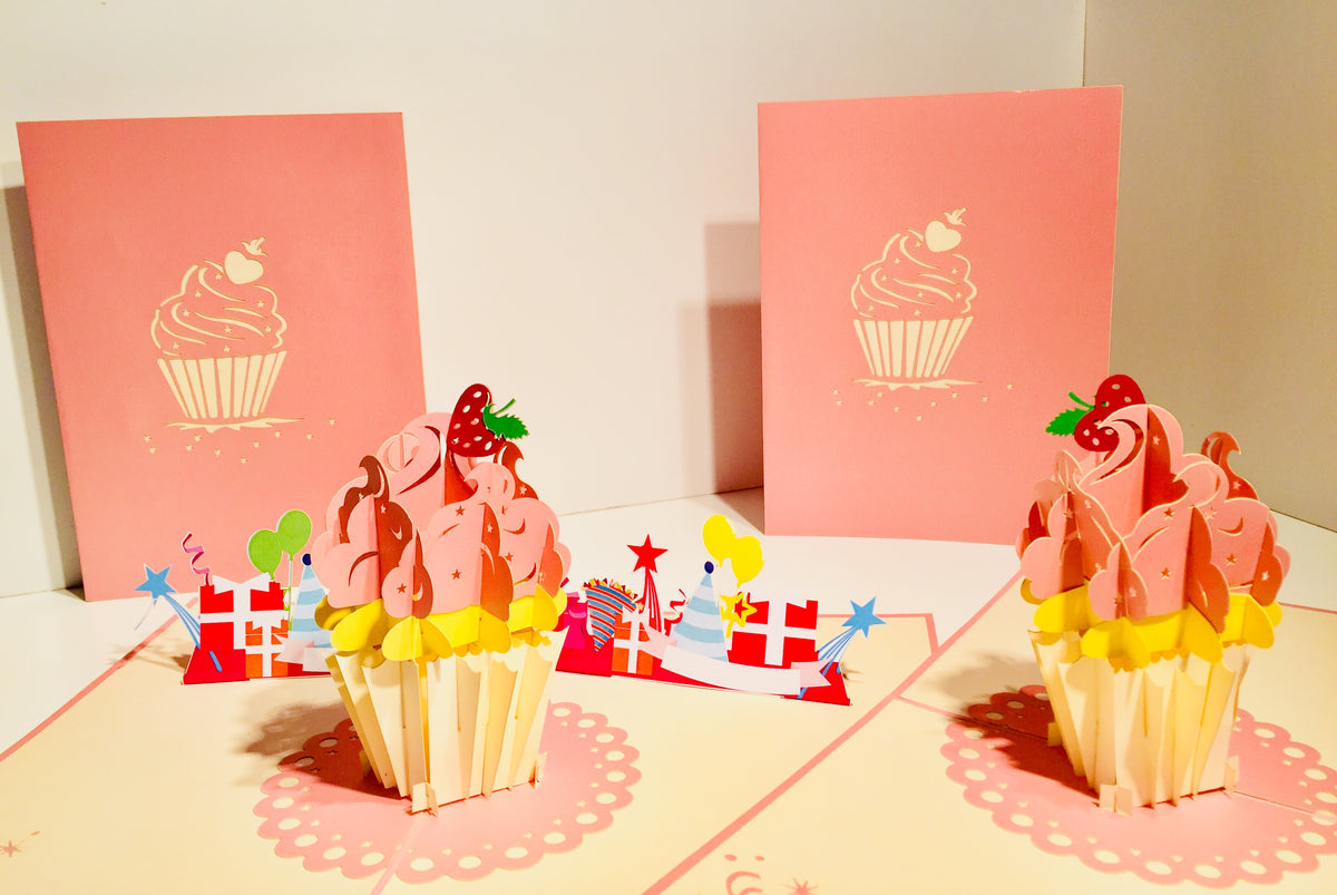 Giant Metallic Pink Cupcake Origami Pop Cards 3D Pop Up Greeting Card Thank You Handmade Gift Thinking of You Happy Birthday Occasion Australiana Celebrate the Beauty and Happiness During Special Day Best Wishes Gift