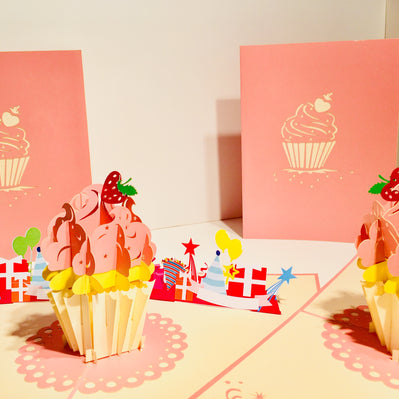 Giant Metallic Pink Cupcake Origami Pop Cards 3D Pop Up Greeting Card Thank You Handmade Gift Thinking of You Happy Birthday Occasion Australiana Celebrate the Beauty and Happiness During Special Day Best Wishes Gift
